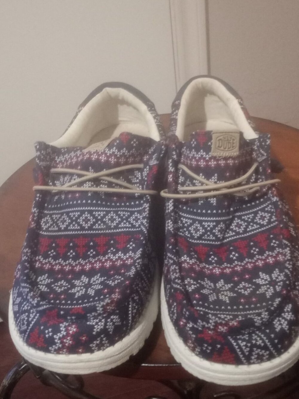 Men's Hey Dude Wally Winter Sweater Fair Isle Slip-On Shoes Navy US 12 EU 46 - Picture 5 of 13